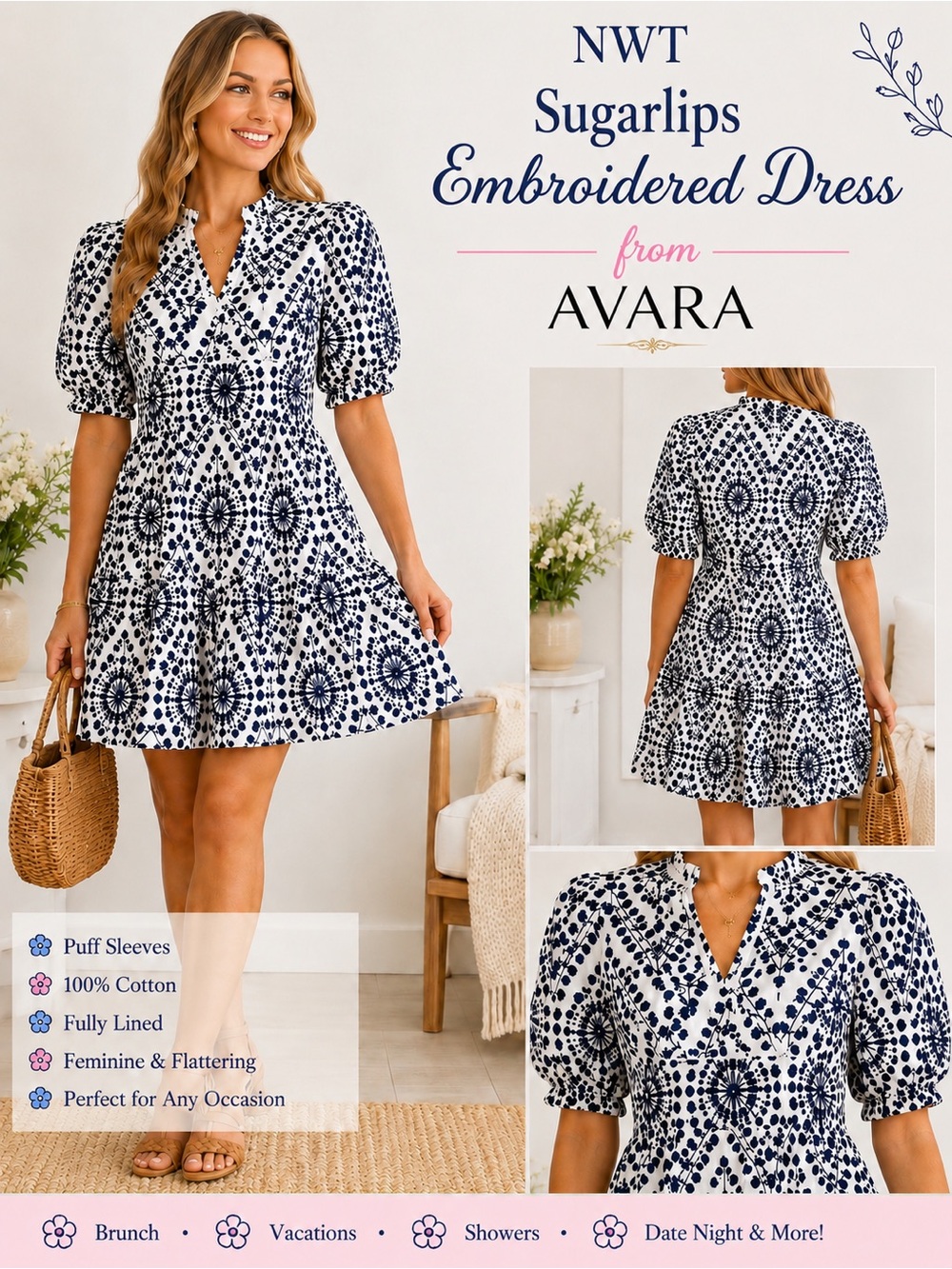NWT Sugarlips Embroidered Dress Size L | Purchased from Avara Boutique